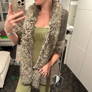 Kenar women’s furry sweater jacket cardigan brown size medium